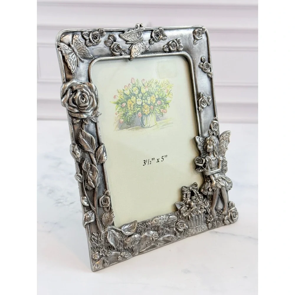 VTG RARE HK Perfect Pewter 3.5X5 Whimsical Fairy Floral Butterfly Frame